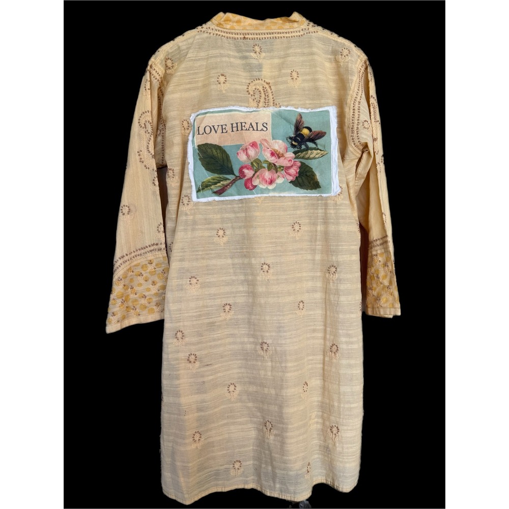 Hand Embroidered Indian Cotton Tunic Paisley Love Heals Patch OOAK